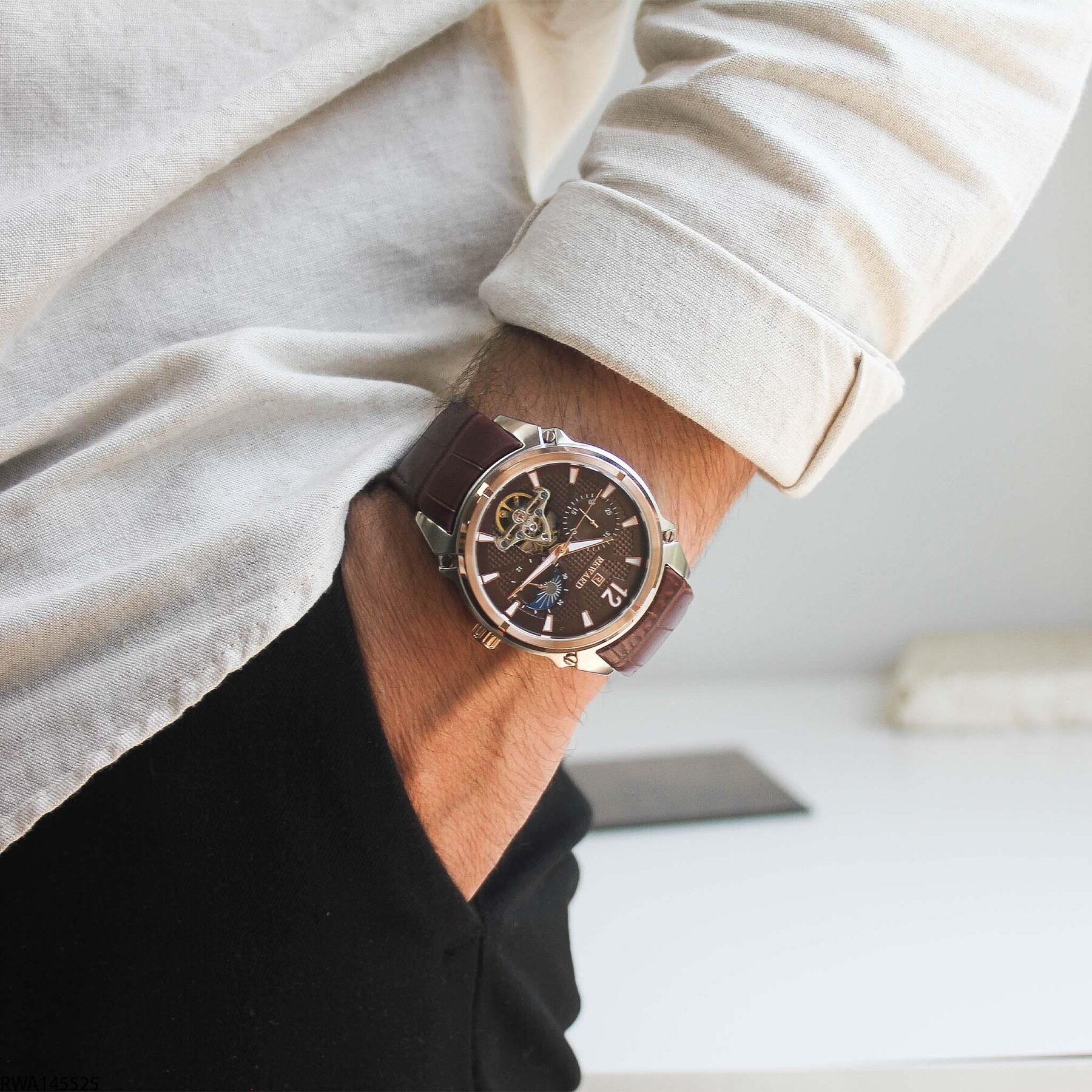 Reward RWA145525 Deri Kordonlu Otomatik Erkek Kol Saati