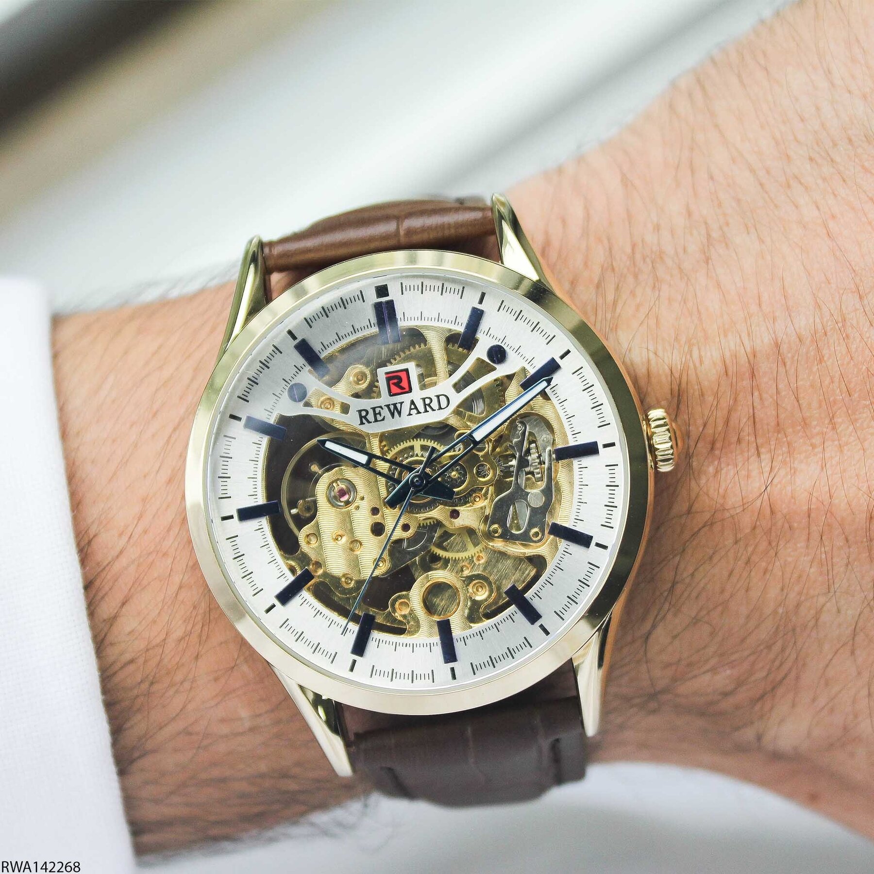 Reward RWA142268 Leather Strap Automatic Men Watch