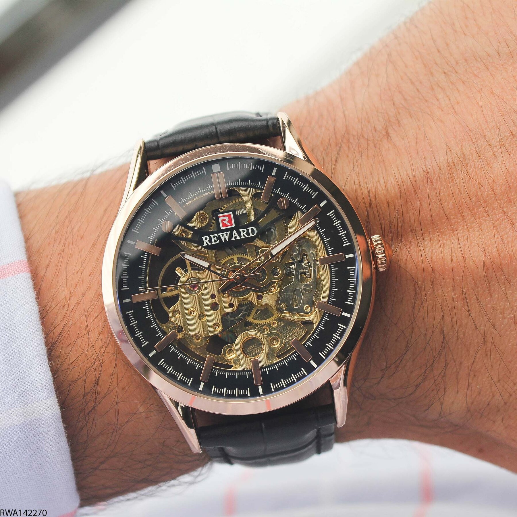 Reward RWA142270 Leather Strap Automatic Men Watch