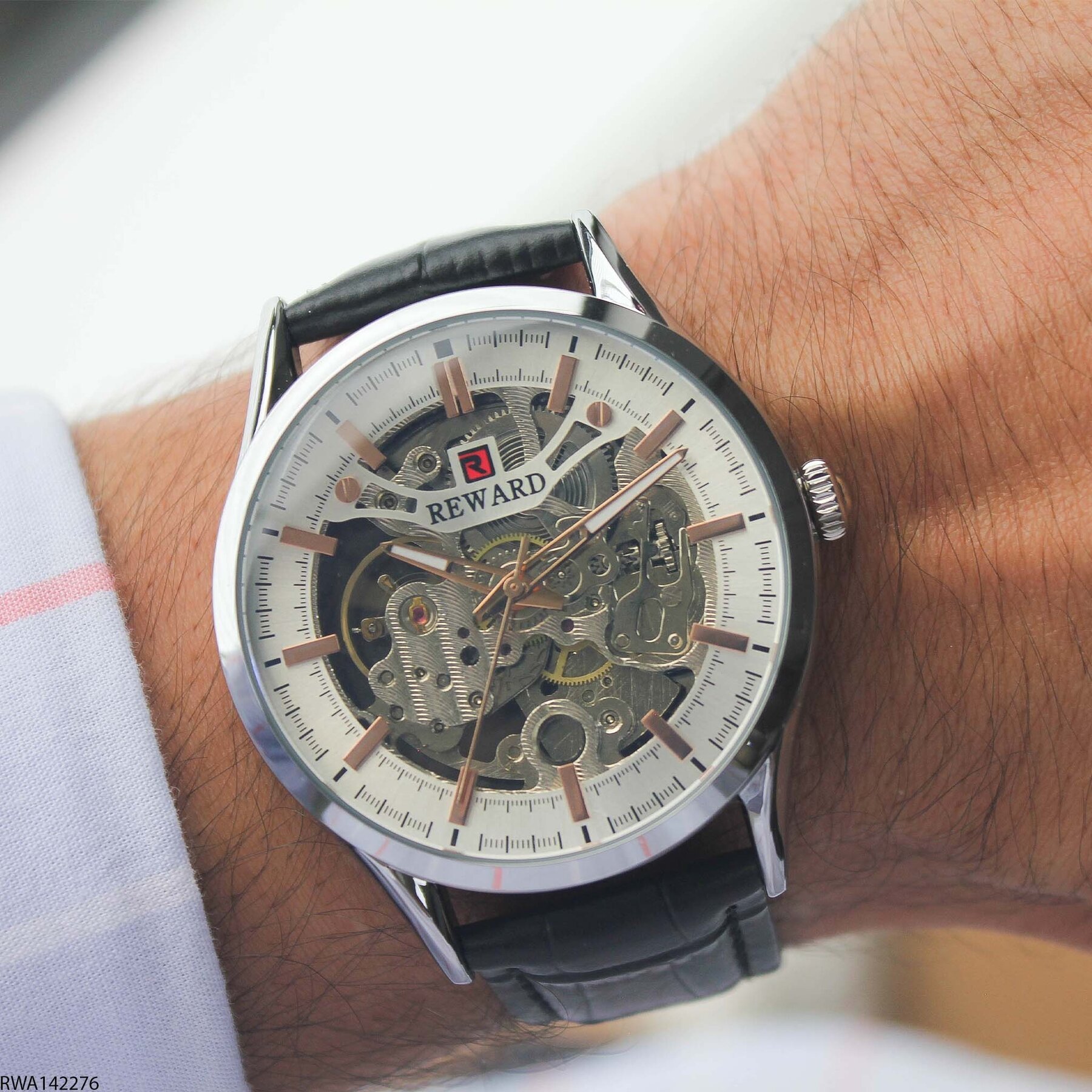 Reward RWA142276 Leather Strap Automatic Men Watch