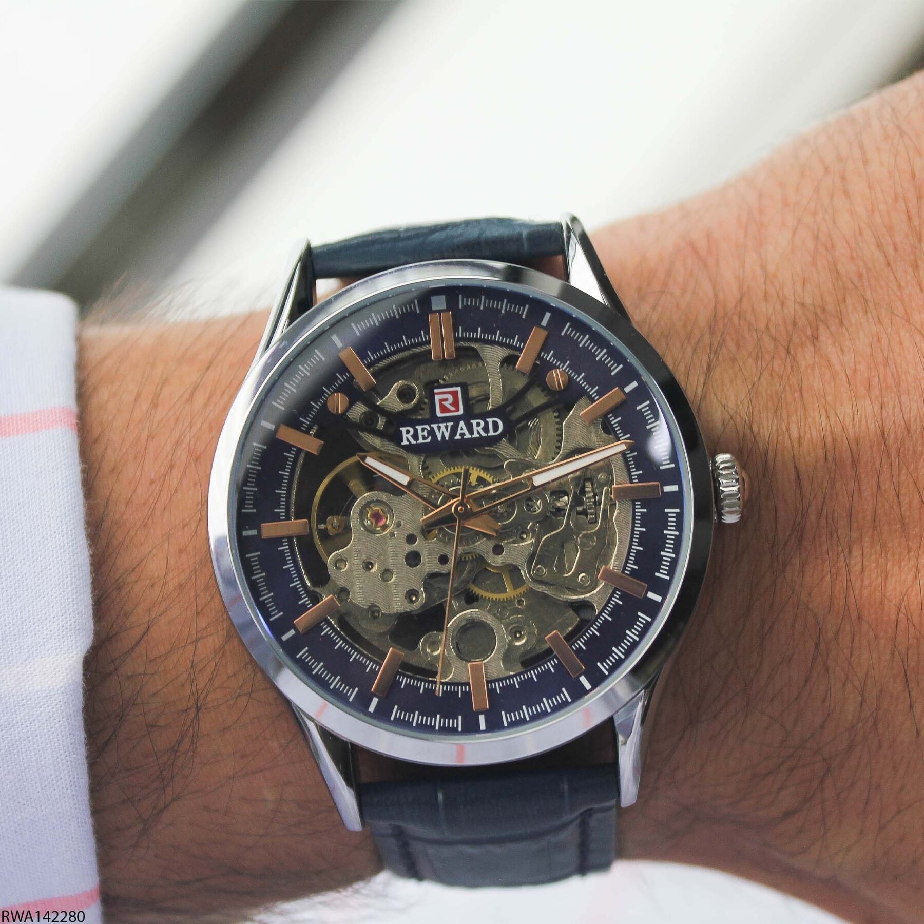 Reward RWA142280 Leather Strap Automatic Men Watch